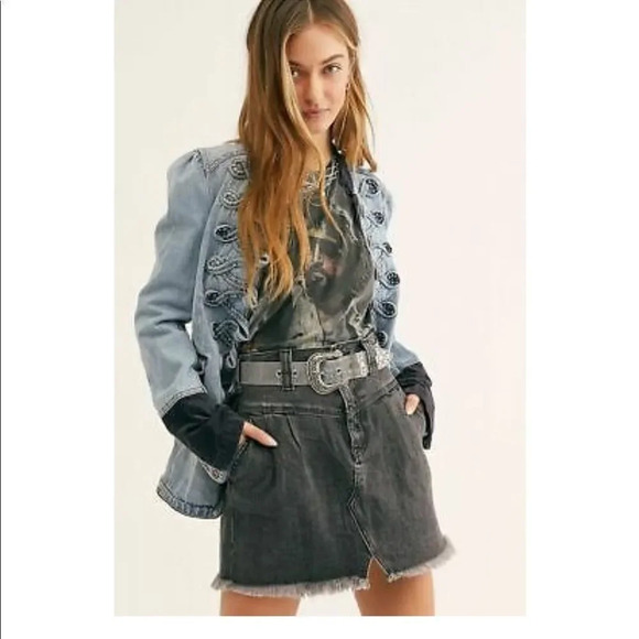 NWT Free People Sidecar Mini Skirt in Saratoga Blue - Picture 5 of 11